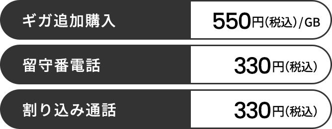 ギガ追加購入・留守番電話・割り込み通話